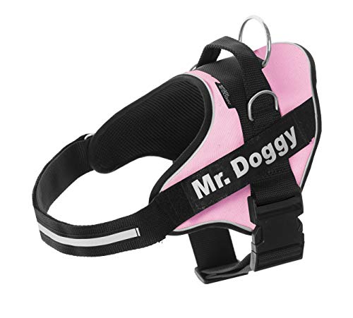 Pettorina per cani personalizzata - Imbracatura per cani riflettente e sicura - Include 2 targhette con nome - Taglia piccola, media e grande - Qualità e resistente (S 7-15KG, ROSA)