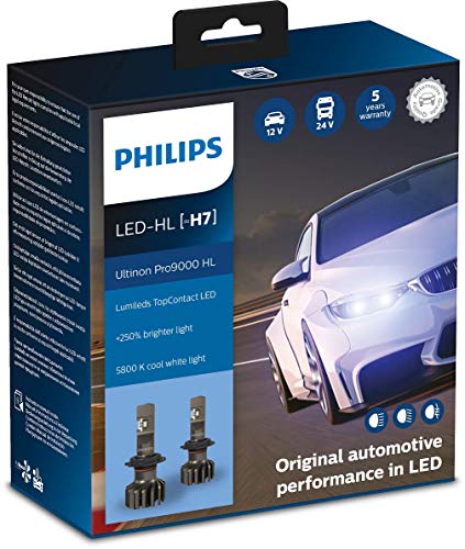 Philips Ultinon Pro9000 Led Lampadina Fari Auto (H7), Confezione Doppia, Nero, ‎16.8 x 15.4 x 7.2 cm; 53 grammi