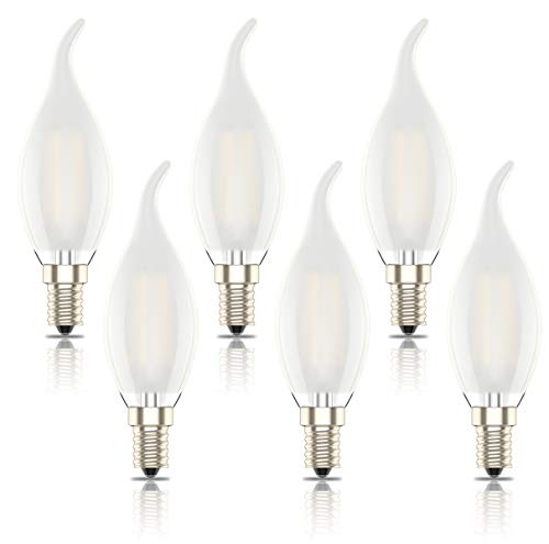 Phoenix-Lampadine LED E14 Luce Calda,Lampadina a Fiamma Dimmerabile,Smerigliato guscio di vetro,Bianco Caldo 2700K,400lm,4W Sostituisce 40W, (Pacco da 6)