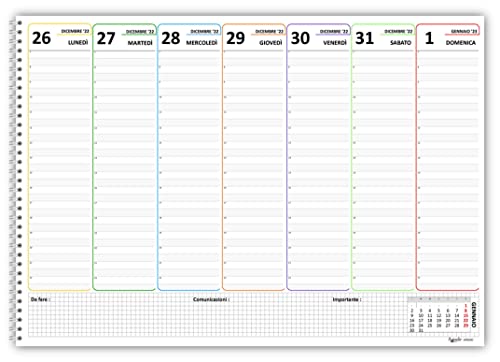 Planning 30x42 a colori SPIRALATO da tavolo A3 (55 fogli da 90 gr) agenda da tavolo datato - 2023