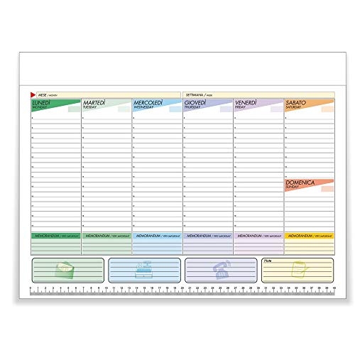 Planning settimanale da tavolo collato | Planning da scrivania | Organizer settimanale | Agenda settimanale colorata | Scrivania Ufficio | Misura 44 x 32 cm