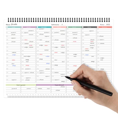 Planning Settimanale da Tavolo Perpetuo - Weekly Planner con Date da Compilare - Calendario da Scrivania Spiralato A4, 21,0 x 29,7 cm