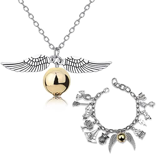 Pptabold Braccialetto con charm, regalo per ragazze, collana dorata, per ragazze e donne, con ciondolo a forma di ali, Halskette und Armbänder