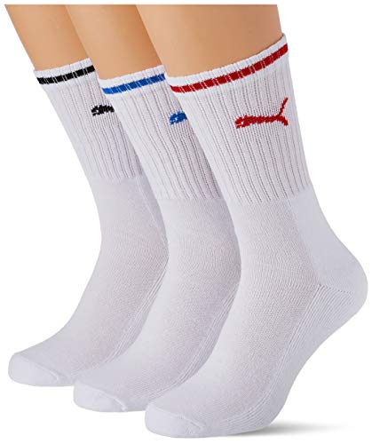 PUMA Sport Crew Stripe Socks (3 Pack) Calzini, Bianco, 39-42 Unisex...
