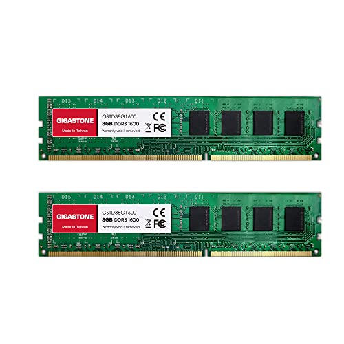 [RAM DDR3] Gigastone Desktop RAM 16GB (2x8GB) DDR3 16GB DDR3-1600MHz PC3-12800 Unbuffered Non-ECC 1.5V CL11 240 Pin UDIMM RAM di Memoria Ideale per Desktop, Computer (SOLO Desktop)