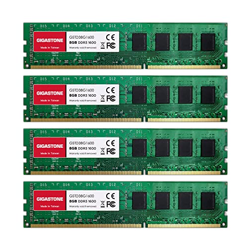 [RAM DDR3] Gigastone Desktop RAM 32GB (4x8GB) DDR3 16GB DDR3-1600MHz PC3-12800 Unbuffered Non-ECC 1.5V CL11 240 Pin UDIMM RAM di Memoria Ideale per Desktop, Computer (SOLO Desktop)