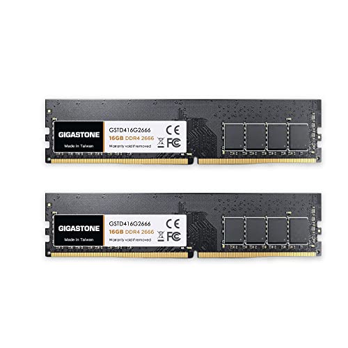 [RAM DDR4] Gigastone Desktop RAM 32GB (2x16GB) DDR4 32GB DDR4-2666MHz PC4-21300 Unbuffered Non-ECC 1.2 V CL19 UDIMM RAM di Memoria 288 Pin per Desktop, Computer (SOLO Desktop)