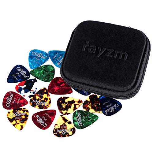 Rayzm Plettri Plectrum per Chitarra (Guitar plectrum Picks) 40 pcs, Premium Assorted Celluloide Picks per chitarra Basso di diversi colori e 6 diversi spessori 0,46 0,71 0,81 0,96 1,20 1,50mm