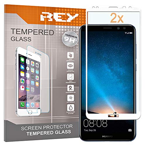 REY Pack 2X Pellicola salvaschermo 3D per Huawei Mate 10 Lite, Bianco, Copertura Completa, Pellicola Protettiva Protezione Schermo, 3D   4D   5D