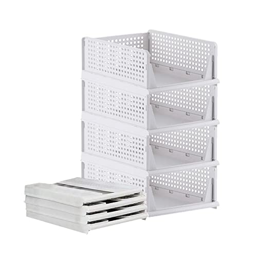 RMAN 4 scatole impilabili, pieghevoli, per armadio, cassetti, in plastica, per casa, camera da letto, cucina, colore bianco