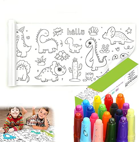 Rotolo da disegno per bambini, set da pittura per bambini, rotolo di carta da disegno per bambini, rotolo di carta adesiva con 18 pastelli rotanti a colori, set da colorare per bambine