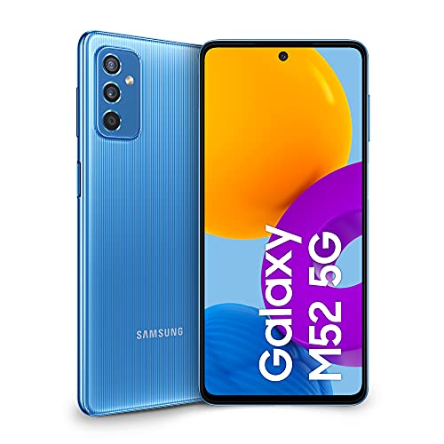 Samsung Galaxy M52 5G Telefono Cellulare SIM Free Smartphone Batteria 5.000 mAh Android 11 Schermo FHD+ Super AMOLED Plus da 6.7” RAM 6GB Memoria interna 128 GB Blu [Versione italiana]