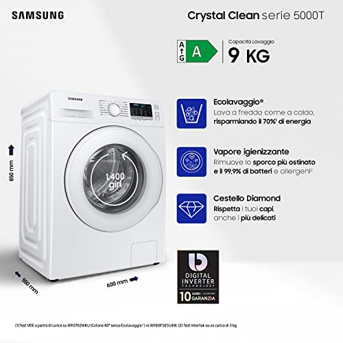 Samsung Lavatrice Crystal Clean con Ecolavaggio, WW90TA046TT ET, 9 ...