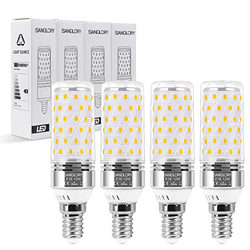 SanGlory 4 Pezzi Lampadina LED E14 12W Equivalenti a 100W 1350 Lumens Alta luminosità e Risparmio Energetico Non Dimmerabile Lampade LED E14 Luce Bianco Caldo 3000K per Lampadario (E14 Calda)