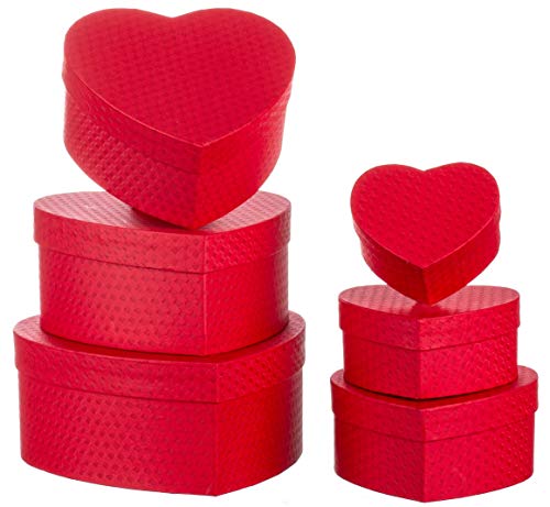 Scatola regalo a forma di cuore in cartone robusto, set da 6 pezzi in dimensioni decrescenti, Cartone, Colore: rosso, 6 pezzi
