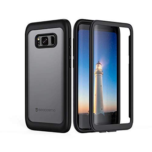 seacosmo Galaxy S8 Plus Cover, 360 Gradi Rugged Custodia Samsung S8+ Plus Antiurto Trasparente Case con Protezione Integrata dello Schermo, Nero