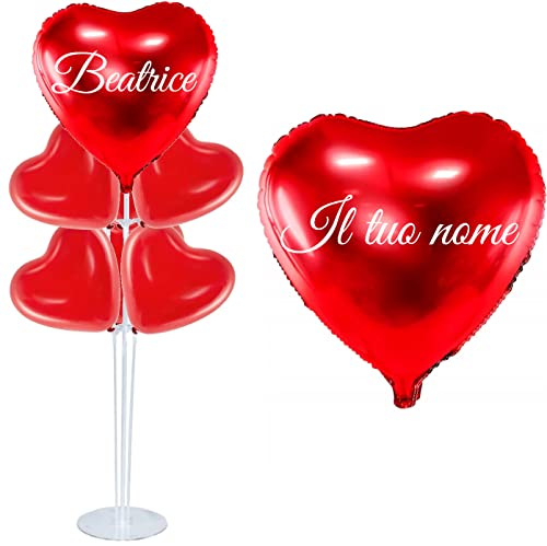 Set di palloncini di San Valentino su supporto - Palloncini a forma di cuore con nome - Palloncino con testo
