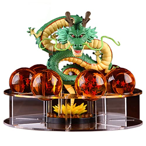 Set di statuette Shenron in resina Shenlong Statua da 4,2 cm, sfere di cristallo e supporto con confezione regalo per decorazione della casa