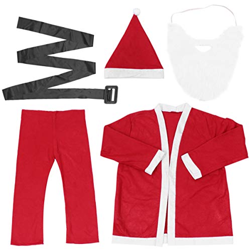 SOIMISS Christmas Santa Outfit Set Mr Santa Claus Cosplay Suit with Santa Beard Hat Belt Christmas Party Costume for Adult Men