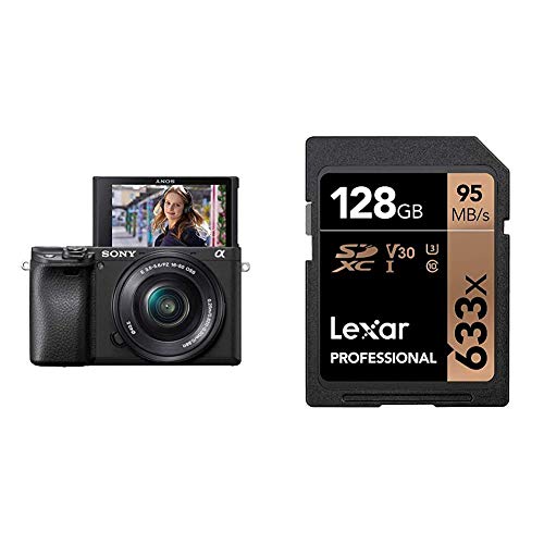 Sony Alpha ILCE-6400L Kit Fotocamera Digitale Mirrorless - Nero, e Lexar Schede Professional 633x 128GB SDXC UHS-I, 45 95 MB s