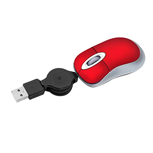 Star-Link, mini mouse ottico da viaggio USB retrattile con cavo USB, mouse da gioco, per computer, laptop, notebook, ufficio, accessori per scrivania rosso