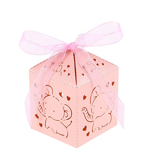 STOBOK Scatole Bomboniere Scatole Matrimonio Scatole Caramelle portaconfetti con Elefante e Cuore per Matrimonio Compleanno Battesimo 50 Pezzi (Rosa)