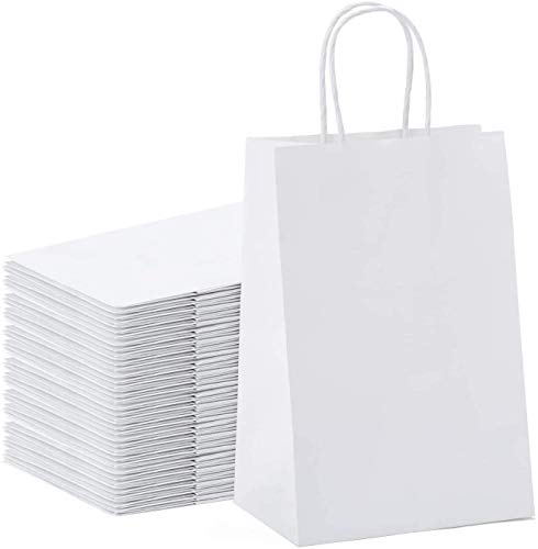 Switory Sacchetto regalo in carta kraft 50pc 13x9,5x20cm Sacchetto regalo shopping bianco con manici intrecciati per bomboniere, imballaggio, personalizzazione, trasporto, vendita al dettaglio