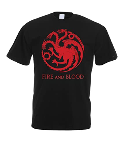 T-Shirt Maglietta Fire And Blood Targaryen Game of Thrones Trono di Spade Uomo (Nero, Small)