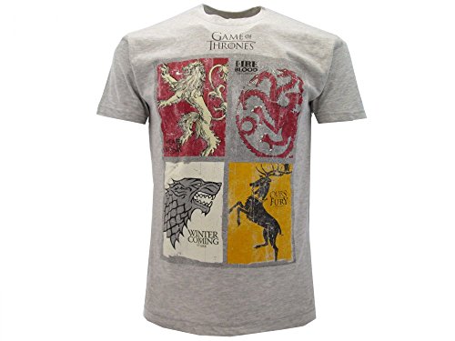T-Shirt Maglietta Stemmi 4 Famiglie Casate Serie TV Trono di Spade Game of Thrones - 100% Ufficiale HBO (XS = 12 14 Anni)