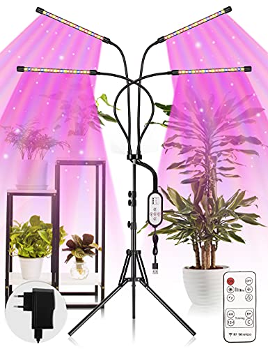 TASMOR Lampada per piante con treppiede, luce per piante con telecomando a 80 LED, luce per coltivazione da 80 W con timer 4 8 12 ore, luce per coltivazione a LED per giardino, piante da interno