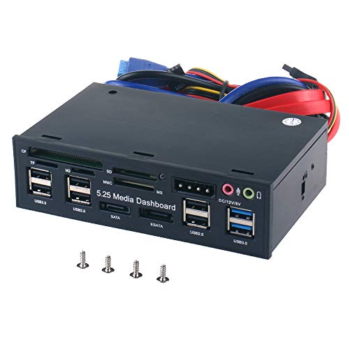 Tccmebius TCC-QL5E 5.25 Pollici PC Multifunzione Cruscotto Media Pannello Frontale, con SATA e-SATA Hub USB 2.0 3.0 Audio Porte e 5-in-1 Lettore di Schede (SD MMC CF MS TF   M2)