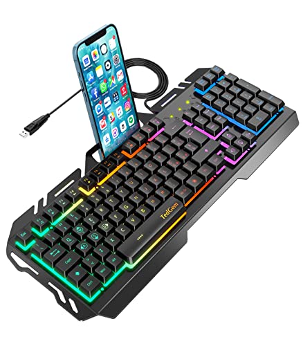 TedGem Tastiera Gaming, Professionale LED PC Tastiera Retroilluminata USB Gaming Keyboard Pannello Metallico per PC PS4 Xbox One