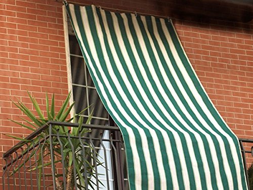 Tenda da sole 150x290cm in tessuto a strisce con anelli ombra per balcone terrazzo casa (VERDE)