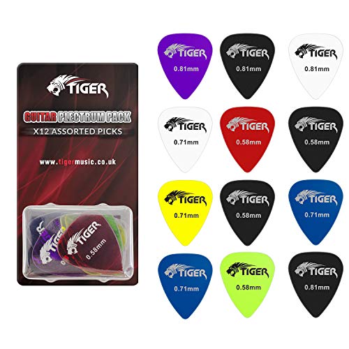 TIGER GAC65-12 plettri per chitarra in gel 12 penne per chitarra in gel 4 pizza per ciascun spessore 0,58 mm, 0,71 mm, 0,81 mm - forma 351