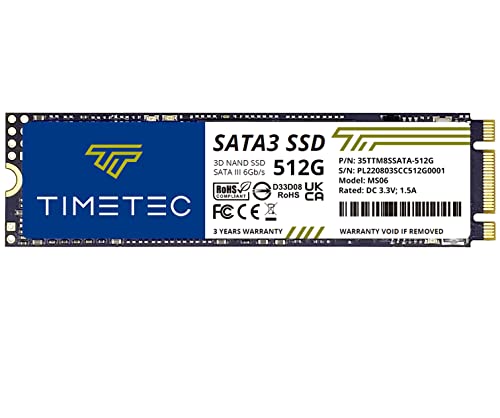 Timetec 512GB SSD 3D NAND TLC SATA III 6Gb s M.2 2280 NGFF 256TBW Velocità di lettura fino a 550MB s SLC Cache Performance Boost Unità a stato solido interna per PC laptop e desktop