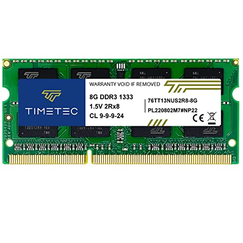 Timetec 8GB DDR3 1333MHz PC3-10600 Non-ECC Unbuffered 1.5V CL9 2Rx8 Dual Rank 204 Pin SODIMM Laptop PC Memoria del Computer Modulo RAM Aggiornamento