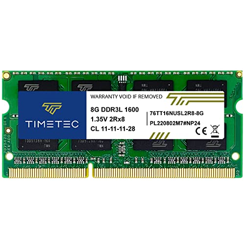 Timetec 8GB DDR3L DDR3 1600MHz PC3-12800 Non-ECC Unbuffered 1.35V 1.5V CL11 2Rx8 Dual Rank 204 Pin SODIMM Laptop Notebook Memoria RAM Modulo Aggiornamento