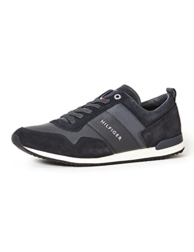 Tommy Hilfiger Iconic Leather Suede Mix Runner, Sneaker Uomo, Blu (...