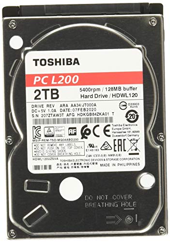 Toshiba 203031 Hdd Interno Capacità Di 2 Tb, 2.5  Hdd, SATA III, 6 Gb S, 5400Rpm, 128 Mb Cache, Oem, Allocazione Cache Ottimizzata