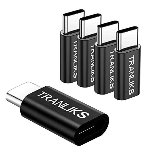 TRANLIKS Adattatore Micro USB a USB C, adattatore Micro USB (Female) a tipo C (maschio) [Pack of 5] for Charging and Data Sync - Nero