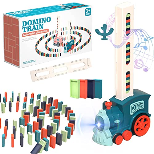 Treno del Domino,Treno Domino Automatico,con Luci e Musica,Divertente Treno Elettrico per Bambini,Blocchi da Costruzione per Bambini,Giocattolo Educativo Regalo per Ragazze e Ragazzi dai 3 anni in su