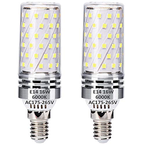 Ugvmn E14 Lampadine LED a candela 16W Bianco Freddo 6000K equivalenti a lampadine alogene da 120W, a risparmio energetico, no sfarfallii, non dimmerabile, 1400lm, CA 175-265V, confezione da 2