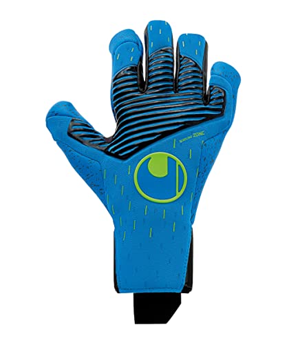 uhlsport AQUAGRIP HN Guanti da portiere Keeper Calcio Soccer Gloves con fissaggio al polso – specifici per le stagioni bagnate – Pacific blu nero verde fluo – taglia 10,5