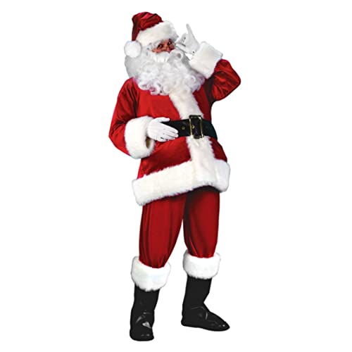 Uomini Babbo Natale Outfit COSTRUAGGIO COSTUMENTO NATALE COSTUMENTO BIANCO CHITTURA CANTRI TOUSTER CINTURA RED L 5PC, FORNITÀ DI NATALE