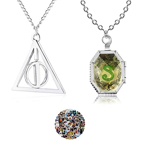 UoYu Set di 22 collane a triangolo con medaglione Horcrux e collana di Harry Sticker per i fan e cosplay, Zinco, Senza pietra