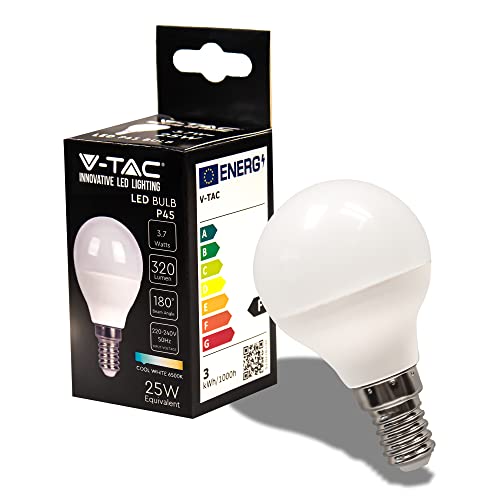 V-TAC Lampadina LED con Attacco Edison E14, 3,7W (Equivalenti a 25W), P45, 320 Lumen - Lampadina LED Massima Efficienza e Risparmio Energetico - Luce Bianca Fredda 6400K