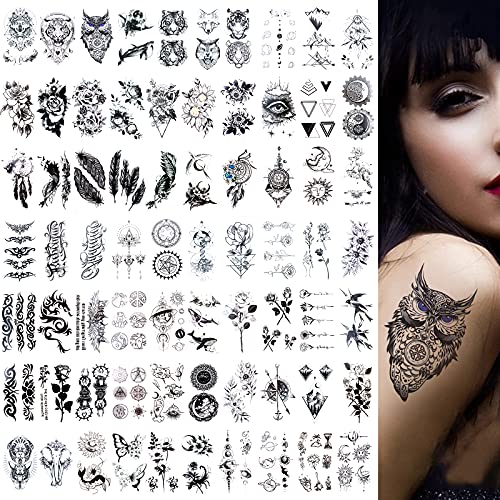 VEGCOO 70 Fogli Tatuaggi Temporanei, Impermeabili Micro Corone di Fiori Animale Tatuaggi Collezione, Tatuaggi Adesivi per Bambini Adulti Uomini e Donne