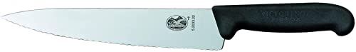 Victorinox Fibrox, coltello trinciante da 22 cm, lama seghettata, antiscivolo, acciaio inox, inossidabile, lavabile in lavastoviglie, colore nero