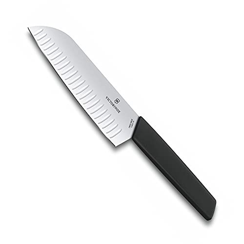 Victorinox Swiss Modern, coltello Santoku con lama alveolata in acciaio inox, lavabile in lavastoviglie, nero