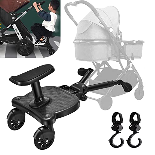Vihir Pedana passeggino universale con sellino incluso compatibile con quasi tutti i modelli, Pedana buggy board per bambini di 2-6 anni (25 kg), nero, Con due ganci per passeggini